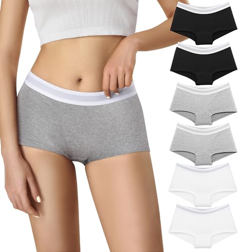 Lakpoau Panties Damen Boxershorts 6er Pack Unterwäsche Baumwolle Unterhosen - Radlerhose mit Bein Hipster Boyshorts Panties, Hosen Unter Kleid mit Gummibund ZD3920 UN M von Lakpoau