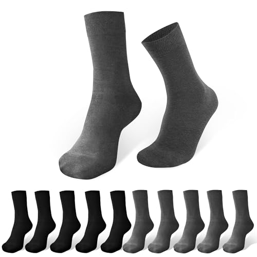 Lakpoau Socken Herren 43-46 Business Socken Herren 10 paar Sportsocken Herrensocken mit Atmungsaktiver Baumwolle mit Komfortbund ohne Drückende Naht,Männersocken,Lange Anzugsocken Schwarz Dunkelgrau von Lakpoau