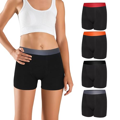 Lakpoau Unterhosen Damen Radlerhose Boxershorts Damen Unterwäsche Baumwolle Shorts Panties mit Bein mit Kurz Bein Boxershorts Unter Kleid Rock Anti Scheuern Pantys 4er Pack BL-S-4 von Lakpoau