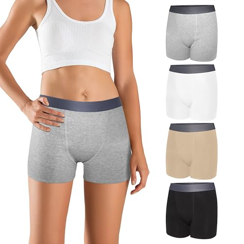 Lakpoau Unterhosen Damen Radlerhose Boxershorts Damen Unterwäsche Baumwolle Shorts Panties mit Bein mit Kurz Bein Boxershorts Unter Kleid Rock Anti Scheuern Pantys 4er Pack UN-M-4 von Lakpoau