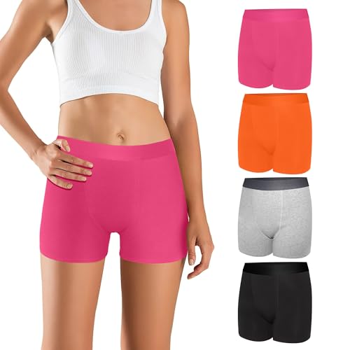 Lakpoau Unterhosen Damen Radlerhose Boxershorts Damen Unterwäsche Baumwolle Shorts Panties mit Bein mit Kurz Bein Boxershorts Unter Kleid Rock Anti Scheuern Pantys 4er Pack UN2-XXL-4 von Lakpoau