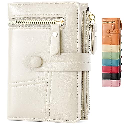 Lakpopya Geldbörse Damen 14×10cm, Geldbeutel Viele Fächer, Portemonnaie Damen PU Leder mit Münzfach (beige) von Lakpopya