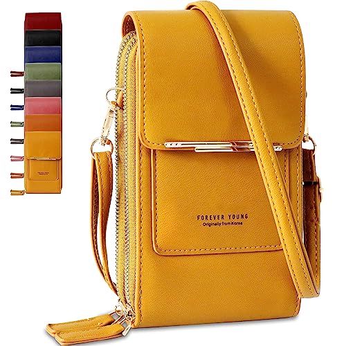 Lakpopya Handytasche zum Umhängen Damen aus PU Leder, Multifunktionale Kleine Handytasche Damen mit Geldbörse zum Umhängen, Handy Umhängetasche Damen für unter 6,9" Handy (gelb) von Lakpopya