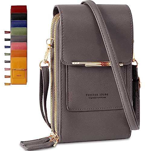 Lakpopya Handytasche zum Umhängen Damen aus PU Leder, Multifunktionale Kleine Handytasche Damen mit Geldbörse zum Umhängen, Handy Umhängetasche Damen für unter 6,9" Handy (grau) von Lakpopya