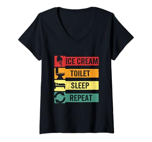 Damen Laktoseintoleranz Laktoseintolerant Ice Cream Toilet Sleep T-Shirt mit V-Ausschnitt Damen Laktoseintoleranz Laktoseintolerant Ice Cream Toilet Sleep T-Shirt mit V-Ausschnitt von Laktoseintolerant