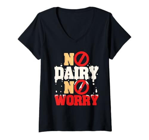 Damen Laktoseintoleranz Laktoseintolerant No Dairy No Worry T-Shirt mit V-Ausschnitt Damen Laktoseintoleranz Laktoseintolerant No Dairy No Worry T-Shirt mit V-Ausschnitt von Laktoseintolerant