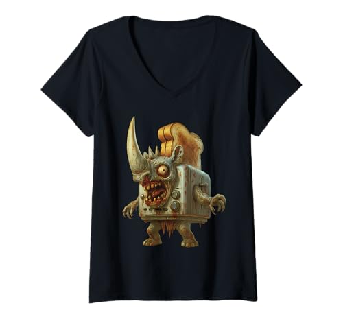 Damen Rhino Zombo Toasterino Italian Brainrot Lustig Halloween T-Shirt mit V-Ausschnitt Damen Rhino Zombo Toasterino Italian Brainrot Lustig Halloween T-Shirt mit V-Ausschnitt von LalaTungSahur