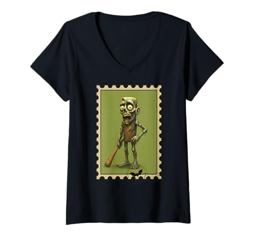 Damen Tung Zombie Sahur Halloween Poststempel T-Shirt mit V-Ausschnitt Damen Tung Zombie Sahur Halloween Poststempel T-Shirt mit V-Ausschnitt von LalaTungSahur