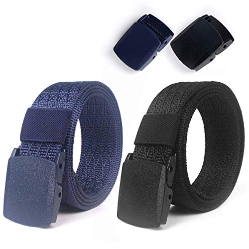 lalafancy 2er Nylon Gürtel Damen Herren Belt Verstellbarer Stoffgürtel mit Kunststoff Schnalle,Länge 140 cm, Breite ca. 3,8 cm (Schwarz + Blau) von lalafancy