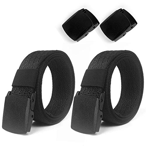 lalafancy 2er Nylon Gürtel Damen Herren Belt Canvas Belt Stufenlos Verstellbarer Stoffgürtel mit Kunststoff Schnalle,Länge 140 cm, Breite ca. 3,8 cm (Schwarz + Schwarz) von lalafancy