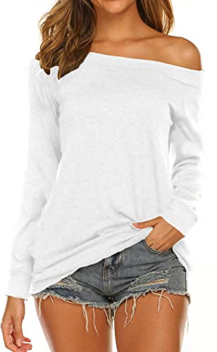 Lalala Weißes Langarmshirt Damen Locker Casual Schulterfrei Tops M von Lalala