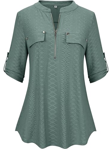 Lalala Bluse Damen Langarm V Ausschnitt Shirt Elegant Hollow Out Oberteile Z-Grün-xg36 M von Lalala