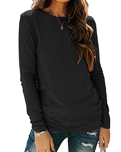 BDTECAOR Oberteile Damen Langarm Locker Shirt Rundhals Bluse Einfarbig Tops Schwarz S von Lalala