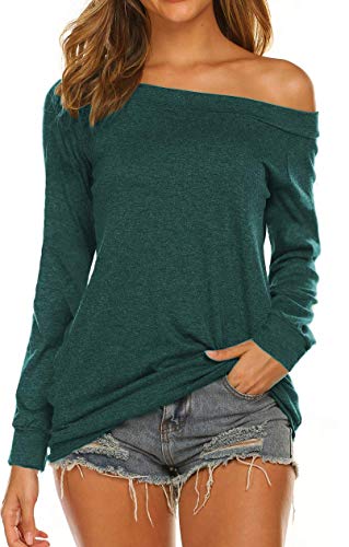 Lalala Langarmshirt Damen Oversize Locker Schulterfreies Oberteil Grün XL von Lalala