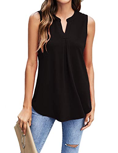 BDTECAOR Damen Bluse Elegant Festlich Ärmellose Oberteile Sommer V-Ausschnitt Freizeit Tank Tops Schwarz L von BDTECAOR