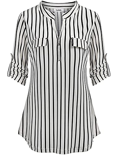 Lalala Oversize Shirt Damen Blusen & Tuniken für Damen Party Longshirt 3/4 Arm Longbluse Work Business Outfit (Weiß,3XL) von Lalala