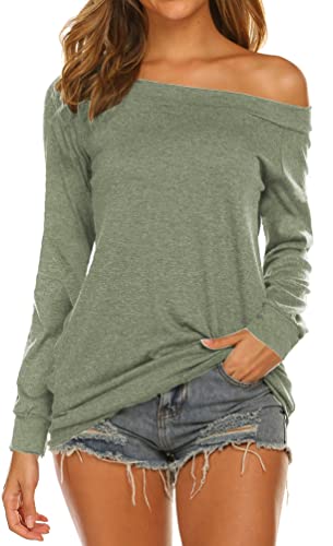 Lalala Off Shoulder Oberteil Damen Große Größen Langarmshirt Casual Business Outfit Erbsengrün L von Lalala