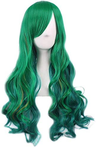 Damen Harajuku Ombre Highlights Farbverlauf Mehrfarbig natürliche Wellen Lange Perücke Synthetik Halloween Anime Cosplay Party Grün von Lalander