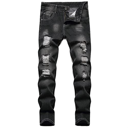 Lalasgal Stilvolle Biker-Jeans für Jungen, enge Passform, zerrissene Destroyed Distressed Moto Stretch Fashion Denim Jeans Hose, L03black, 10 von Lalasgal