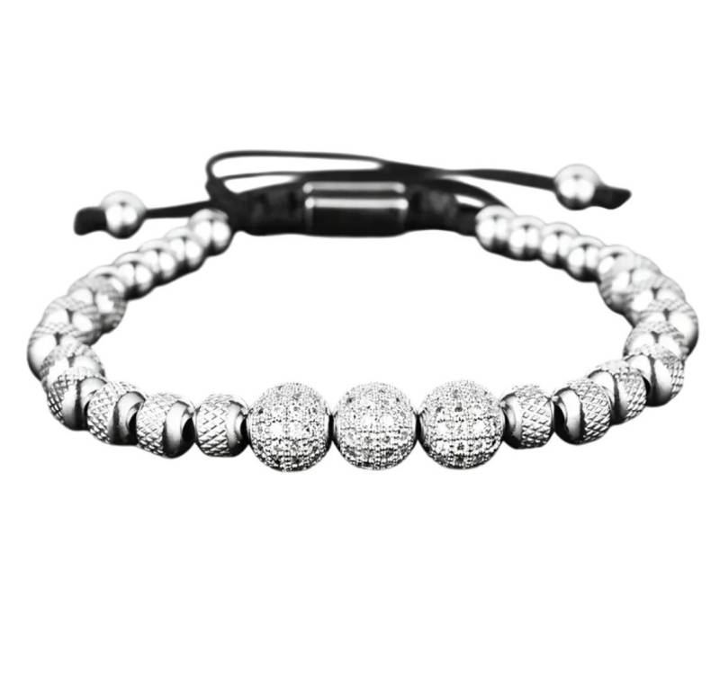 Lale Collection® Armband Set Herren Armband-Set-Edelstahl Schwarz-Gold-Silber Schmuck Armreif, Römische Ziffern, Perle, Krone, Fashion, Style, Armband von Lale Collection®