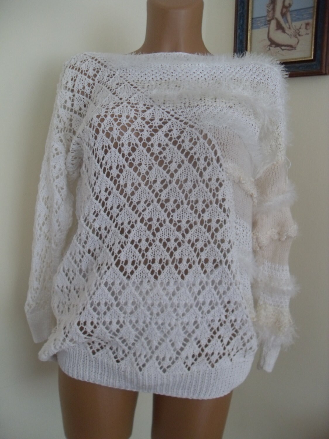 Weißer Sommer Strickpullover Gr M-L Weißer Sommer Strickpullover Gr M-L von Lalerosso