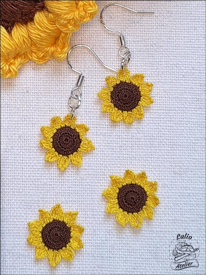 Sonnenblumen-Ohrringe in Mikrohäkelarbeit - Ein Hauch Von Sommer Sonnenblumen-Ohrringe in Mikrohäkelarbeit - Ein Hauch Von Sommer von LalioAtelier