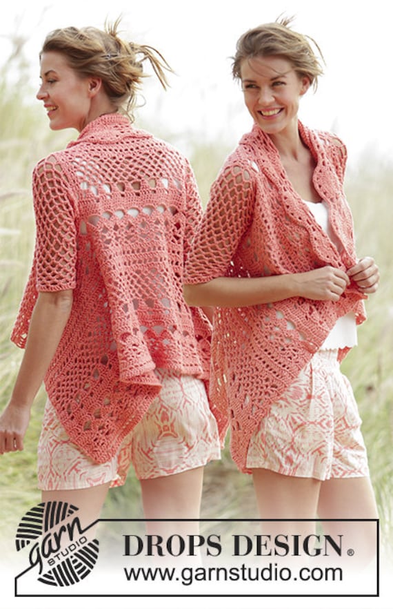 Damen Baumwolle Häkeln Jacke, Quadratisch Gearbeitet Strickjacke Mit Perforiertem Muster, Handgefertigt. Wählen Sie Farbe Und Größe. | Cod.138 von Lallallero