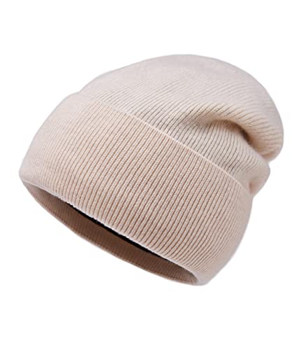 Lallier Beanie aus 100% Merinowolle mit Fleecefutter für Damen und Herren, gerippte, warme Wintermütze aus Reiner Wolle mit Geschenkbox, Beige von Lallier