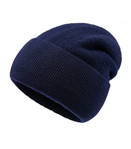 Lallier Beanie aus 100% Merinowolle mit Fleecefutter für Damen und Herren, gerippte, warme Wintermütze aus Reiner Wolle mit Geschenkbox, Blau von Lallier