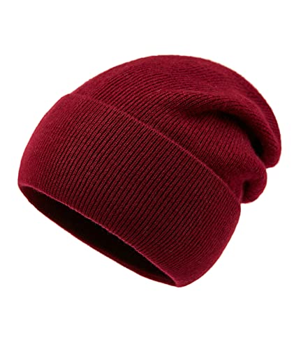 Lallier Beanie aus 100% Merinowolle mit Fleecefutter für Damen und Herren, gerippte, warme Wintermütze aus Reiner Wolle mit Geschenkbox, Burgundrot von Lallier