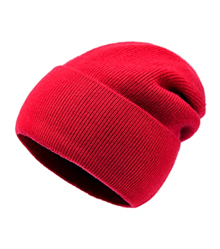 Lallier Beanie aus 100% Merinowolle mit Fleecefutter für Damen und Herren, gerippte, warme Wintermütze aus Reiner Wolle mit Geschenkbox, Rot von Lallier