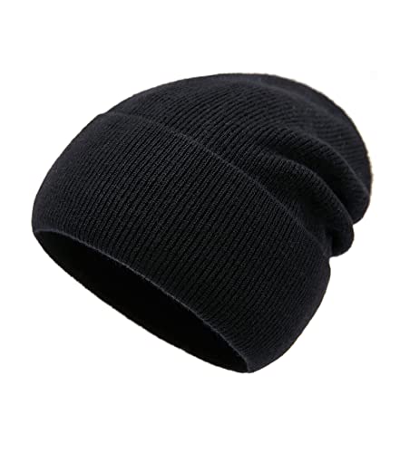 Lallier Beanie aus 100% Merinowolle mit Fleecefutter für Damen und Herren, gerippte, warme Wintermütze aus Reiner Wolle mit Geschenkbox, Schwarz von Lallier