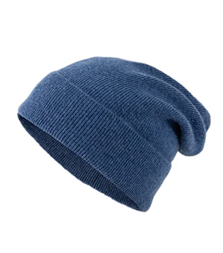 Lallier Unisex-Mütze aus 100% reinem Kashmir, gerippte Mütze mit Bündchen, warm, weich, mit Geschenkbox für Damen und Herren (Navy blau) von Lallier