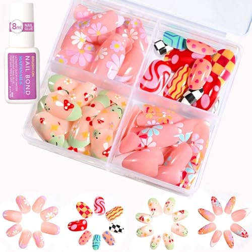 Künstliche Fingernägel, Mandel, niedliche Cartoon-Nägel zum Aufkleben mit Blumen-Kirsch-Designs, volle Abdeckung, künstliche Nagelspitzen für DIY-Maniküre, inklusive Kleber, Kinder, Frauen, Mädchen Künstliche Fingernägel, Mandel, niedliche Cartoon-Nägel zum Aufkleben mit Blumen-Kirsch-Designs, volle Abdeckung, künstliche Nagelspitzen für DIY-Maniküre, inklusive Kleber, Kinder, Frauen, Mädchen von LaluluTek