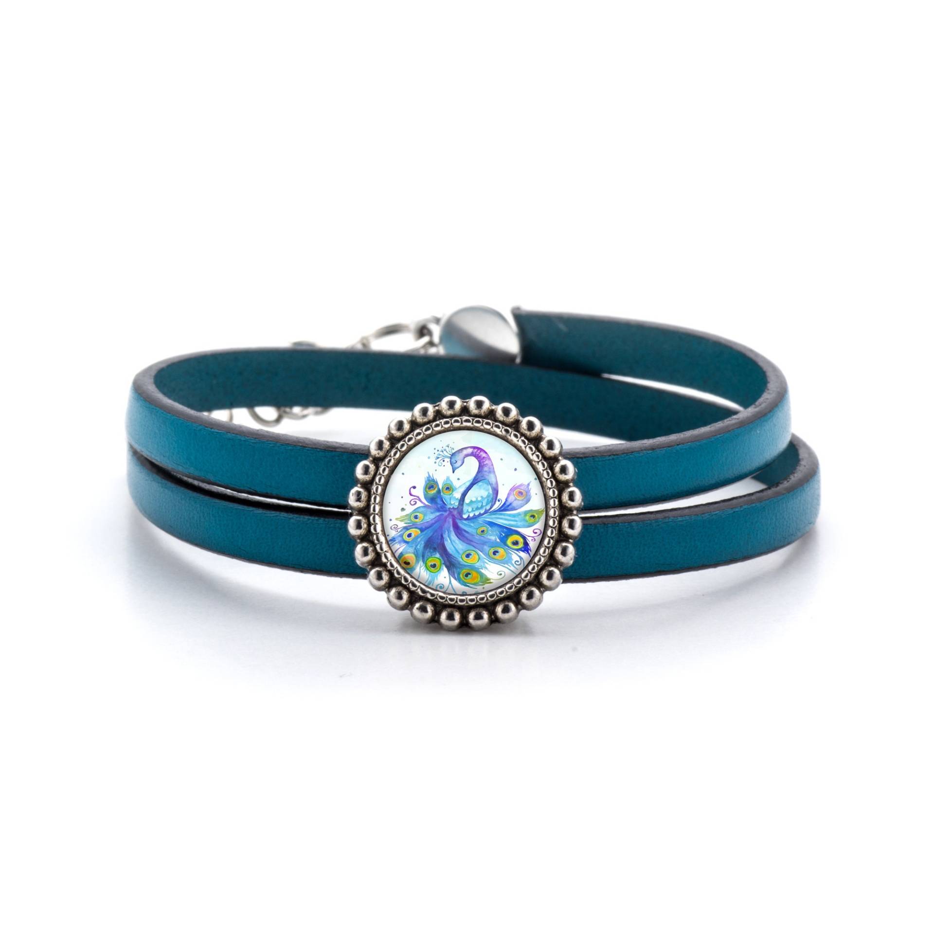 Lederarmband Pfau, Geschenk Für Mädchen, Frau, Elegantes Armband, Stilvolles Accessoire, Natürlich, Mit Eigenen Grafiken von LaluvJewelry