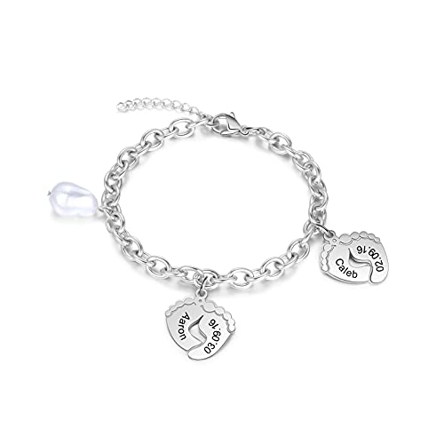 Lam Hub Fong Armbänder Frauen mit 2~4 Baby Fuß Anhänger Personalisierte Frauen Fußkettchen mit Namens Gravur Armband Einstellbares Geschenk für Frauen Mama (2 Baby Fuß Anhänger) von Lam Hub Fong