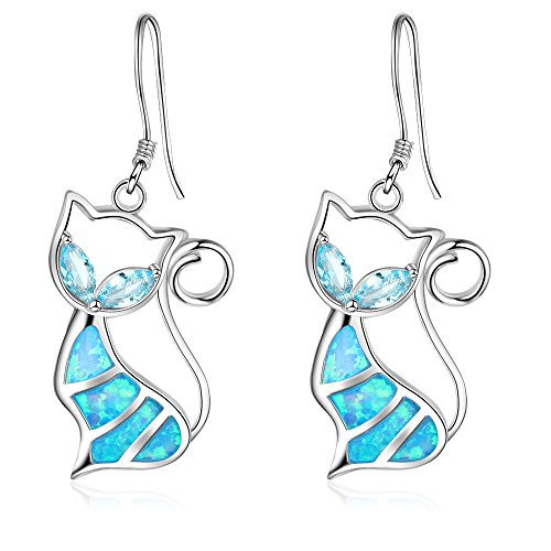 Blau Opal und Cubic Zirkonia Schmuck 925 Sterling Silber Damen beliebtes lang Fringed Persönlichkeit Vintage Cat Drop Ohrringe von Lam Hub Fong