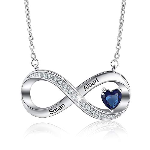 Damen Halskette Unendlichkeits mit 2~3 Namen Personalisierte 925 Silber Frauen Unendlichkeits Liebeshalskette mit Geburtsstein Geschenken für Mutter Großmutter Tochter (1 Stein) von Lam Hub Fong