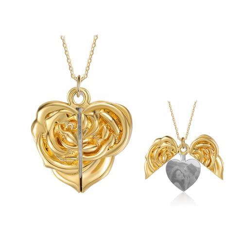 Herz Medaillon Kette Damen Personalisierte Herz Medaillon mit Foto Halskette Medaillon Foto Silber 925 Schmuck für Damen Feste Freundin Ehefrau Valentinstag Geburtstag Geschenk (Golden-3) von Lam Hub Fong