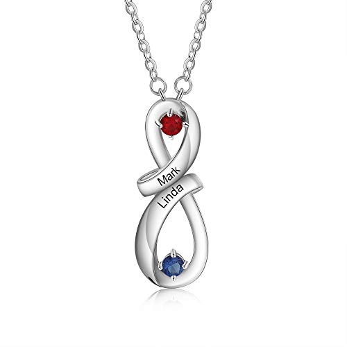 Damen Halskette Unendlichkeits mit 2~3 Namen Personalisierte 925 Silber Frauen Unendlichkeits Liebeshalskette mit Geburtsstein Geschenken für Mutter Großmutter Tochter (2 Steine) von Lam Hub Fong
