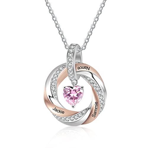 Lam Hub Fong Damen Kette mit 3 Namen 925 Sterling Silber 12 Geburtsstein Anhänger Halskette für Frauen Personalisierter Muttertag Schmuck Geschenk für Mama/Freundin/Tochter Weihnachts Geschenk#10 von Lam Hub Fong