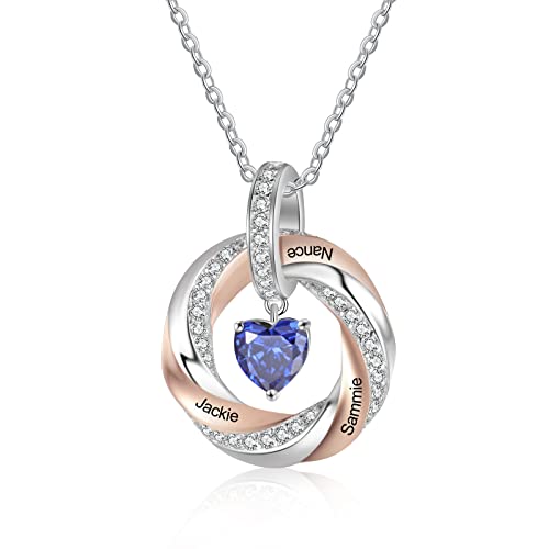 Lam Hub Fong Damen Kette mit 3 Namen 925 Sterling Silber 12 Geburtsstein Anhänger Halskette für Frauen Personalisierter Muttertag Schmuck Geschenk für Mama/Freundin/Tochter Weihnachts Geschenk#12 von Lam Hub Fong