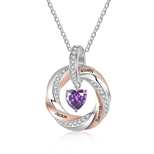 Lam Hub Fong Damen Kette mit 3 Namen 925 Sterling Silber 12 Geburtsstein Anhänger Halskette für Frauen Personalisierter Muttertag Schmuck Geschenk für Mama/Freundin/Tochter Weihnachts Geschenk#2 von Lam Hub Fong