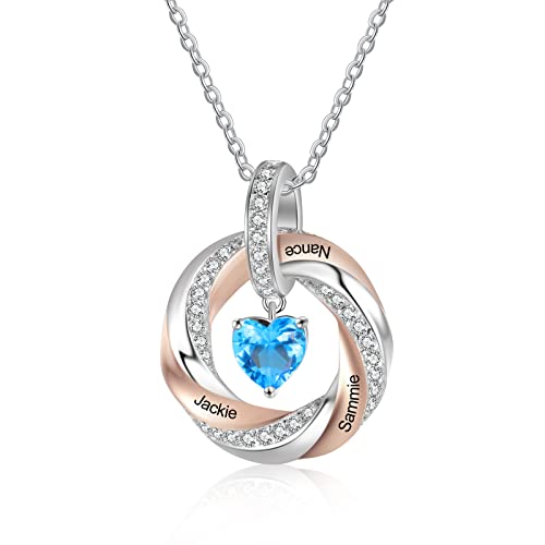 Lam Hub Fong Damen Kette mit 3 Namen 925 Sterling Silber 12 Geburtsstein Anhänger Halskette für Frauen Personalisierter Muttertag Schmuck Geschenk für Mama/Freundin/Tochter Weihnachts Geschenk#3 von Lam Hub Fong