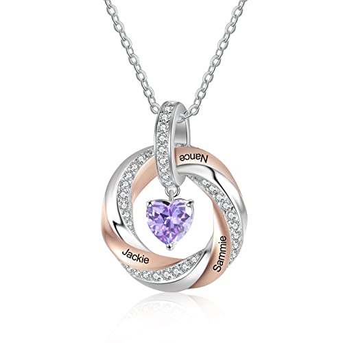 Lam Hub Fong Damen Kette mit 3 Namen 925 Sterling Silber 12 Geburtsstein Anhänger Halskette für Frauen Personalisierter Muttertag Schmuck Geschenk für Mama/Freundin/Tochter Weihnachts Geschenk#6 von Lam Hub Fong