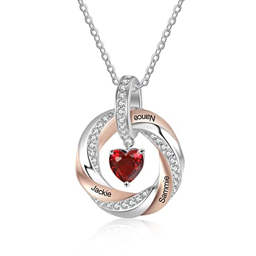 Lam Hub Fong Damen Kette mit 3 Namen 925 Sterling Silber 12 Geburtsstein Anhänger Halskette für Frauen Personalisierter Muttertag Schmuck Geschenk für Mama/Freundin/Tochter Weihnachts Geschenk#7 von Lam Hub Fong