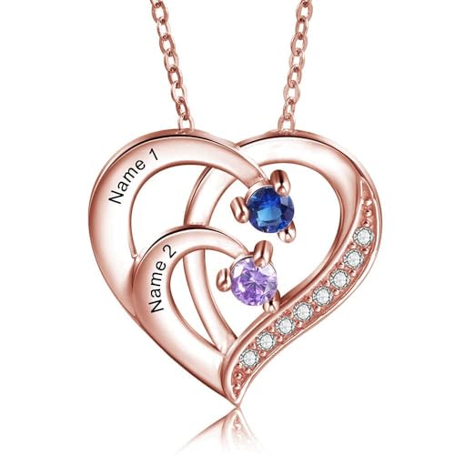 Lam Hub Fong Halskette Personalisiert Damen Herz Anhänger mit 2-5 Namen Namenskette Silber 925 Roségold Gold Geschenk für Weihnachtstag Muttertag Geburtstag (Roségold, 2 namen) von Lam Hub Fong