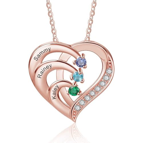 Lam Hub Fong Halskette Personalisiert Damen Herz Anhänger mit 2-5 Namen Namenskette Silber 925 Roségold Gold Geschenk für Weihnachtstag Muttertag Geburtstag (Roségold, 3 namen) von Lam Hub Fong
