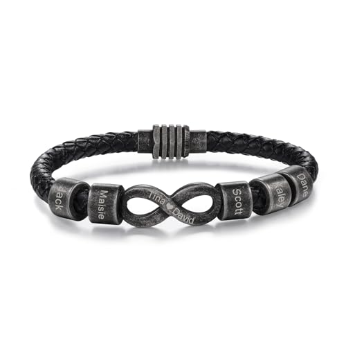 Lam Hub Fong Infinity Armband Herren Leder Personalisiertes Schwarz Armband mit Gravur 2-5 Namen Männer Papa Freund Armband Geschenk für Vatertag Weihnachtsfeiertag Geburtstag von Lam Hub Fong