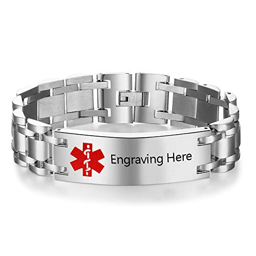 Lam Hub Fong Kostenlose Gravur Emergency Medical Alert ID-Armbänder für Männer und Frauen Titanium Steel Life Medical Alert-Armbänder für Erwachsene (Silver)… von Lam Hub Fong
